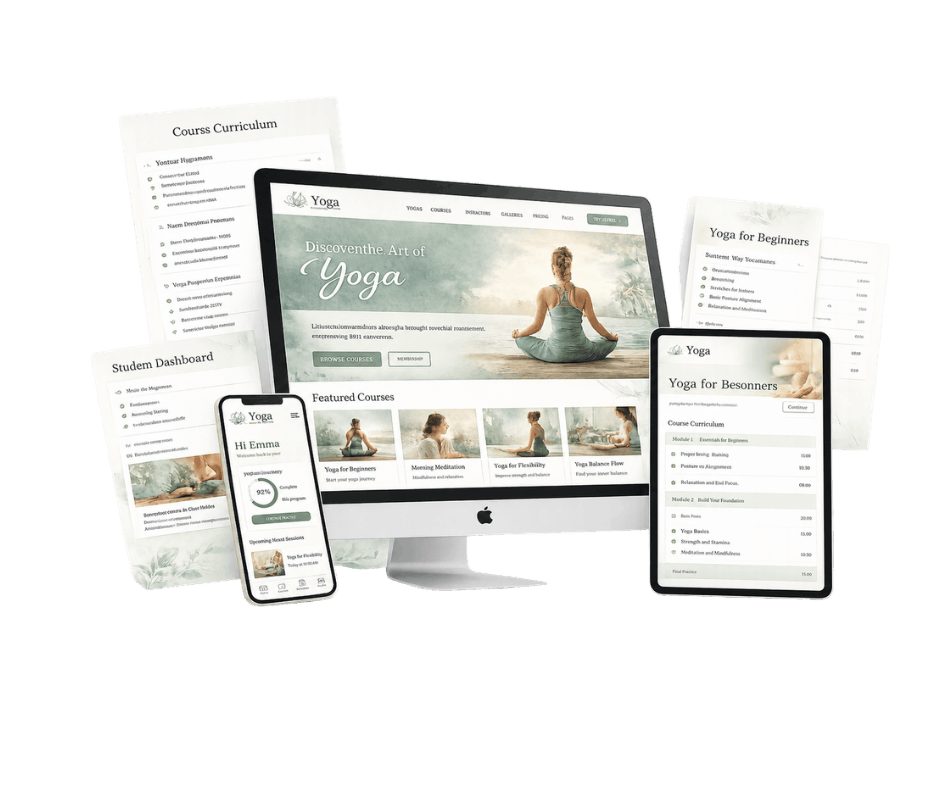 LifterLMS course website mockup for a yoga course